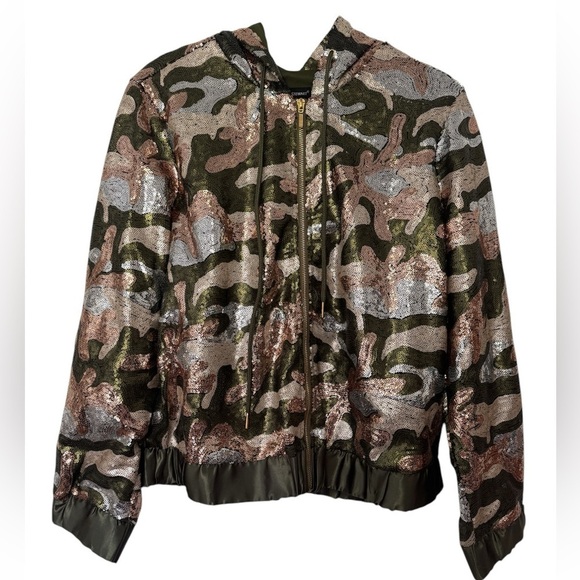 Ashley Stewart Jackets & Blazers - Ashley Stewart Women’s Sequin Camouflage Bomber Jacket with Hood Sz 18